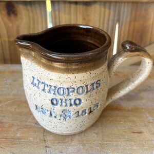 Vintage Dublin Pottery Creamer Lithopolis Ohio Established 1815 Embossed in Blue